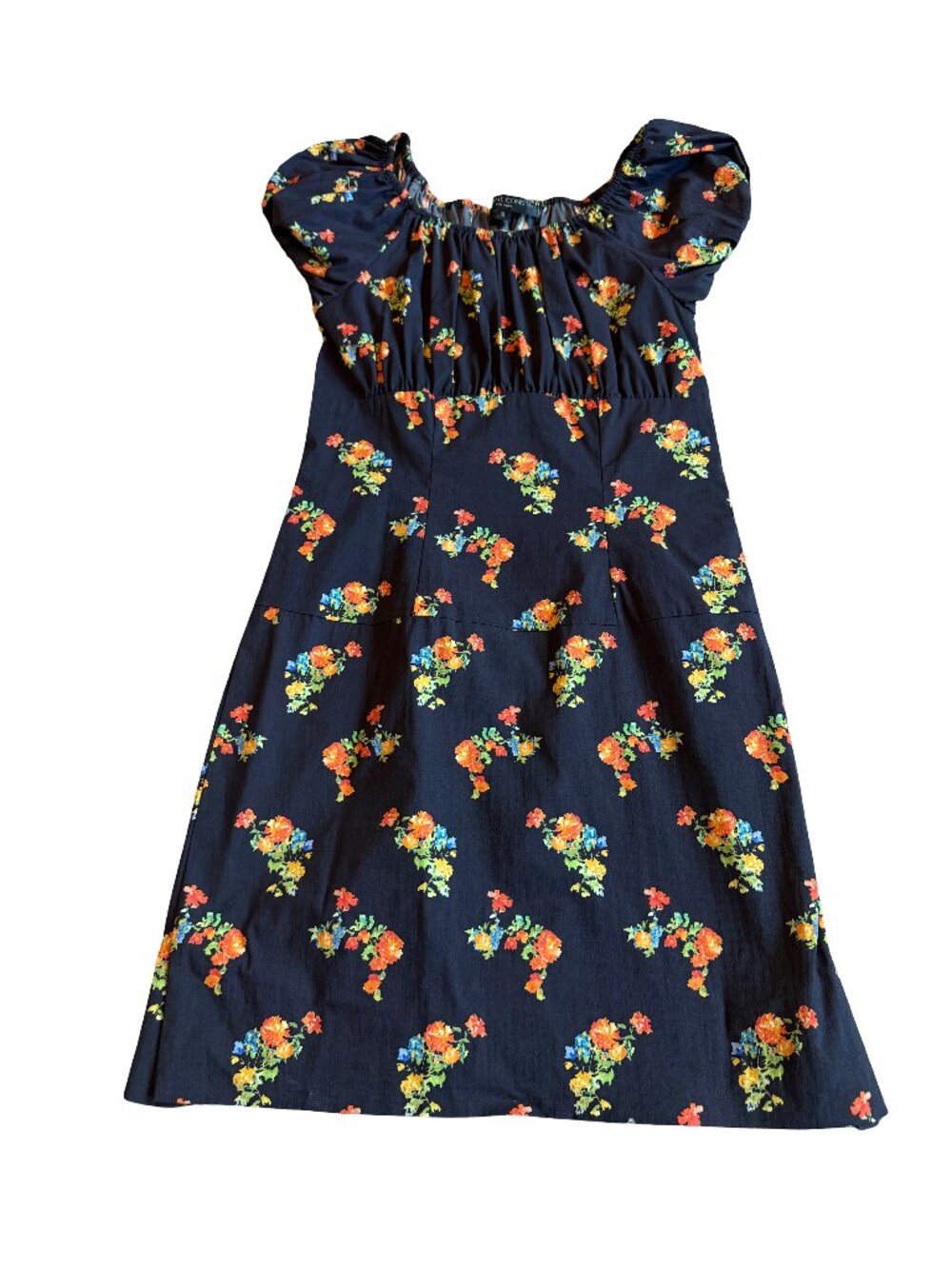 Caroline Constas Calla Black Floral Puff Sleeve Mini Dress Smocked Small Women's